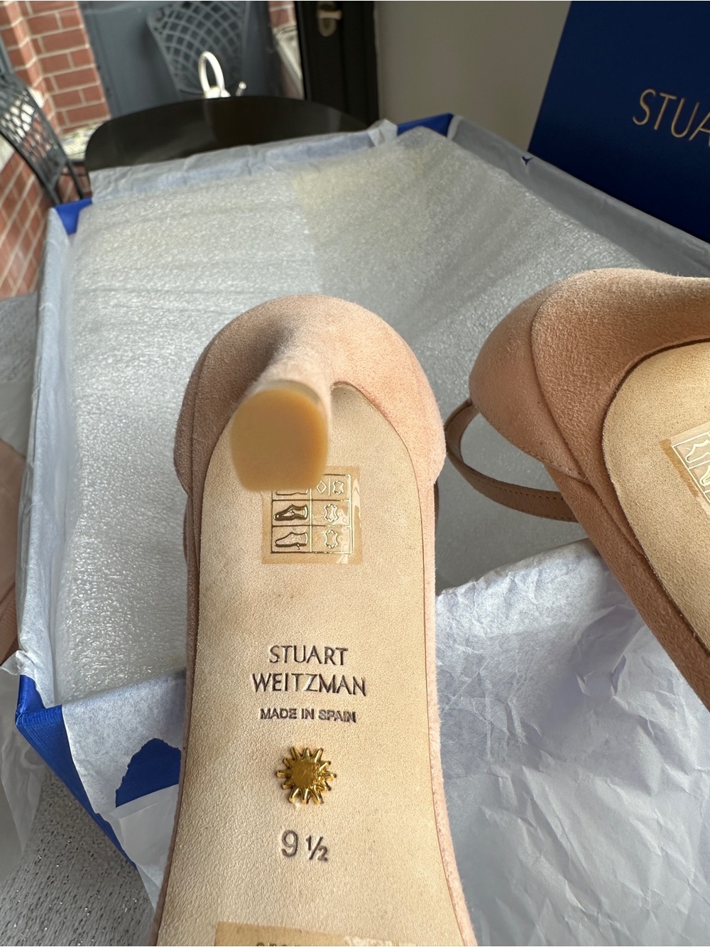 Stuart Weitzman Nude Beaded Ankle-Strap Heels - Picture 6 of 14